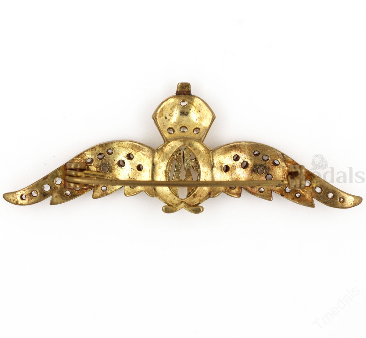 Cased Uk RAF Pilot Wings Brooch–Gold-Tone, Rhinestones & Enamel