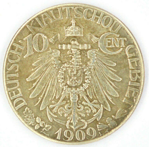German Colony Coin, Deutsche Kolonie Kiautschou China: 10 Cent 1909, sehr schön