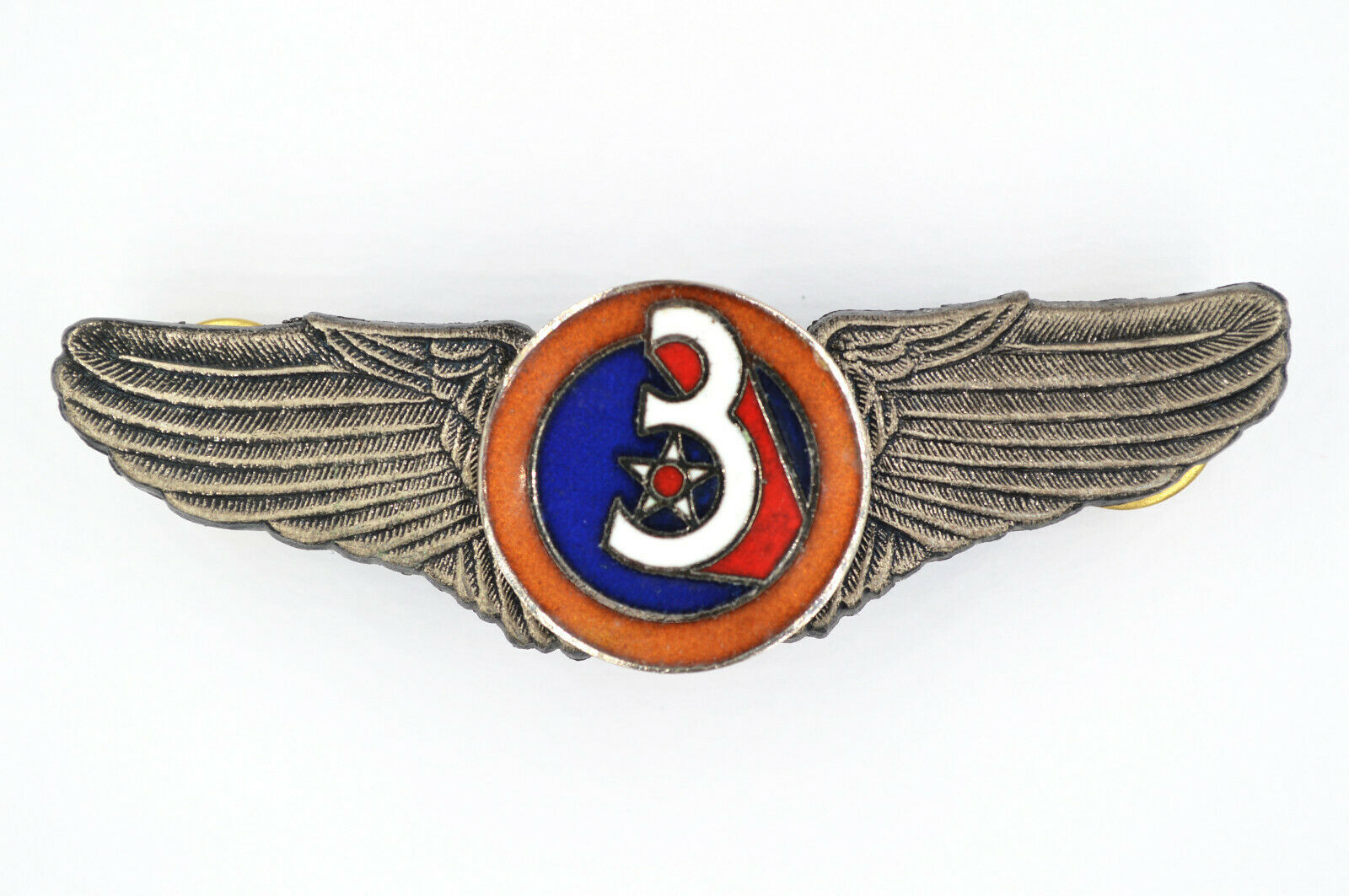 U.S. WWII WW2 3rd AIR FORCE WINGS BADGE PIN Medal TOP ENAMEL RARE