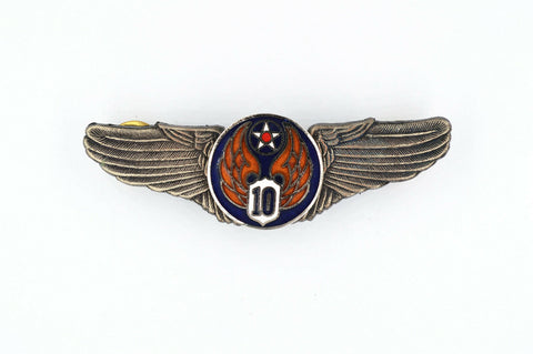 U.S. WWII WW12 10TH AIR FORCE WINGS BADGE PIN Medal TOP ENAMEL RARE