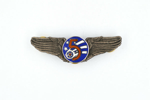 U.S. USA WWII WW12 5TH AIR FORCE WINGS BADGE PIN Medal TOP ENAMEL RARE