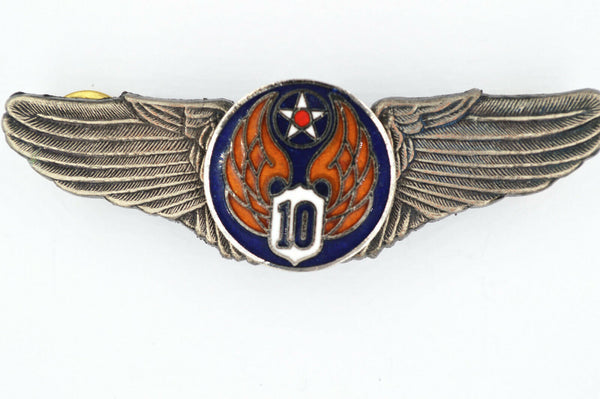 U.S. WWII WW12 10TH AIR FORCE WINGS BADGE PIN Medal TOP ENAMEL RARE