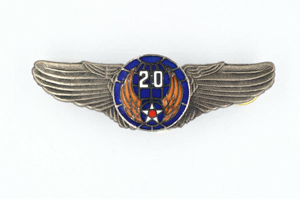 U.S. WW12 20th AIR FORCE WINGS BADGE PIN Medal TOP ENAMEL RARE