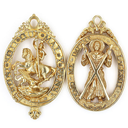 Pair British Order of the Garter & Thistle Pendants Brass Replica Badges