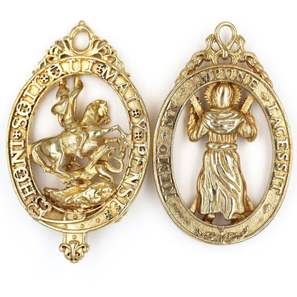 Pair British Order of the Garter & Thistle Pendants Brass Replica Badges