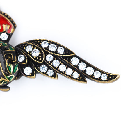 Cased Uk RAF Pilot Wings Brooch–Gold-Tone, Rhinestones & Enamel Crown (Replica)