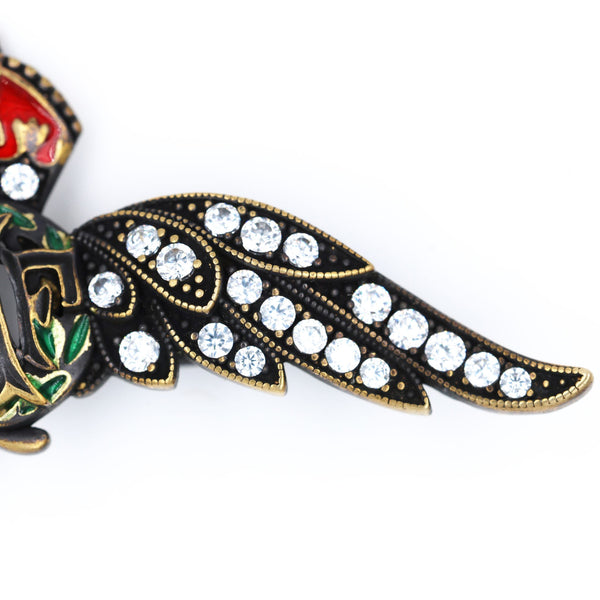 Cased Uk RAF Pilot Wings Brooch–Gold-Tone, Rhinestones & Enamel Crown (Replica)
