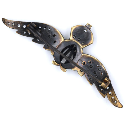 Cased Uk RAF Pilot Wings Brooch–Gold-Tone, Rhinestones & Enamel Crown (Replica)