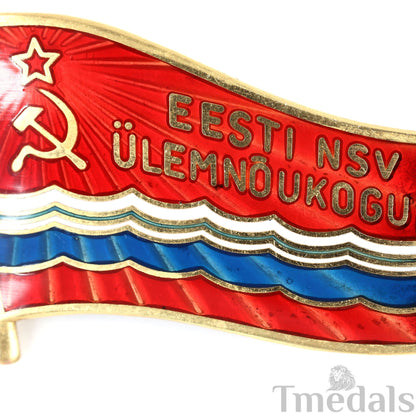 Replica Soviet USSR Estonian SSR Supreme Soviet Flag Pin Badge Brass Enamel