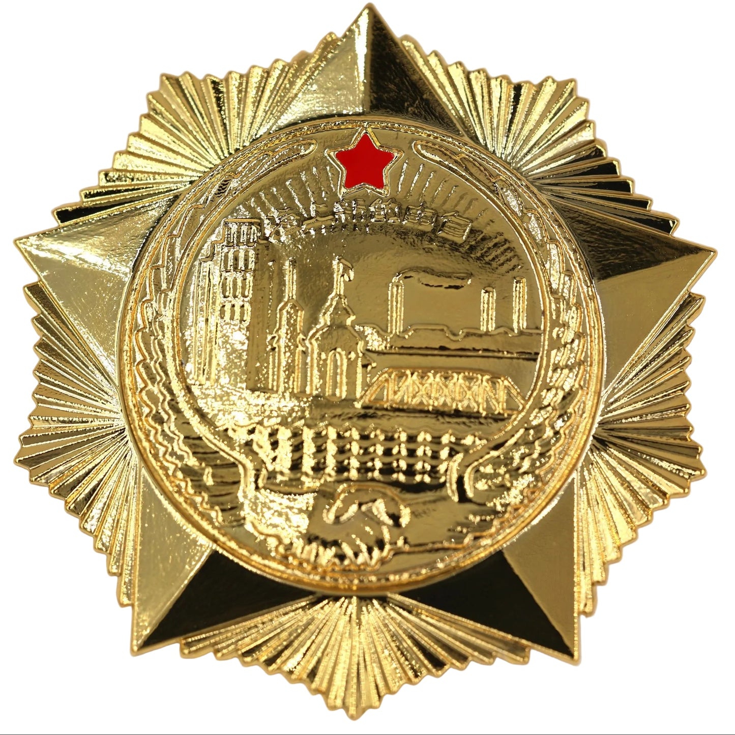 Chinese Shanghai Air Defense Medal Badge Gold Tone Soviet Pilot Assistance Repro Replica