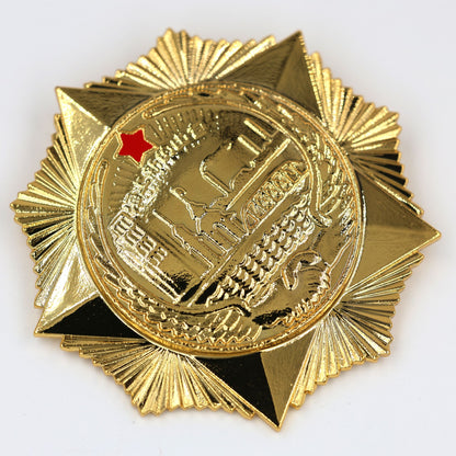 Chinese Shanghai Air Defense Medal Badge Gold Tone Soviet Pilot Assistance Repro Replica