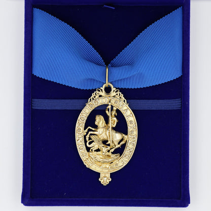 Cased British Order of the Garter “Lesser George” St George Neck Badge Ribbon Replica