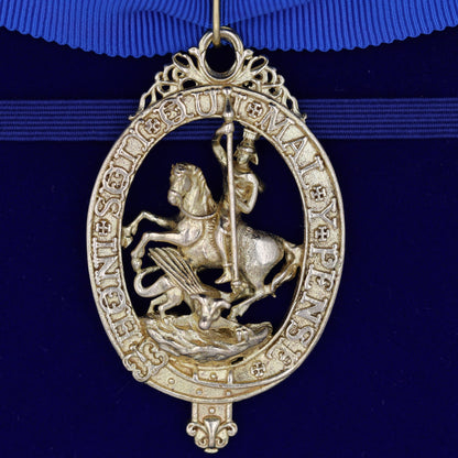 Cased British Order of the Garter “Lesser George” St George Neck Badge Ribbon Replica