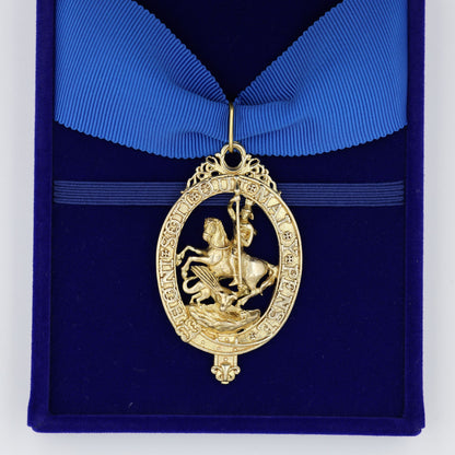 Cased British Order of the Garter “Lesser George” St George Neck Badge Ribbon Replica
