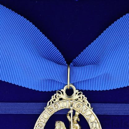 Cased British Order of the Garter “Lesser George” St George Neck Badge Ribbon Replica