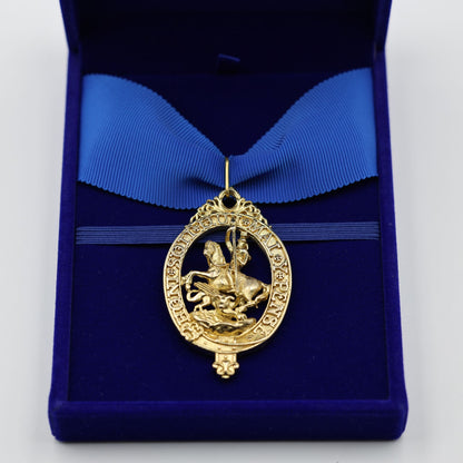 Cased British Order of the Garter “Lesser George” St George Neck Badge Ribbon Replica