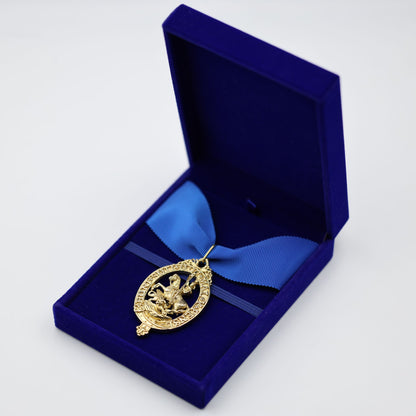 Cased British Order of the Garter “Lesser George” St George Neck Badge Ribbon Replica