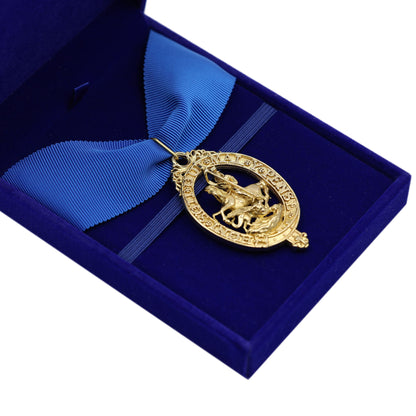 Cased British Order of the Garter “Lesser George” St George Neck Badge Ribbon Replica