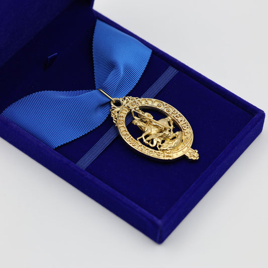 Cased British Order of the Garter “Lesser George” St George Neck Badge Ribbon Replica