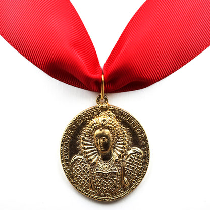 Queen Elizabeth I Armada Medal Replica – Solid Copper with Red Ribbon Blue Case