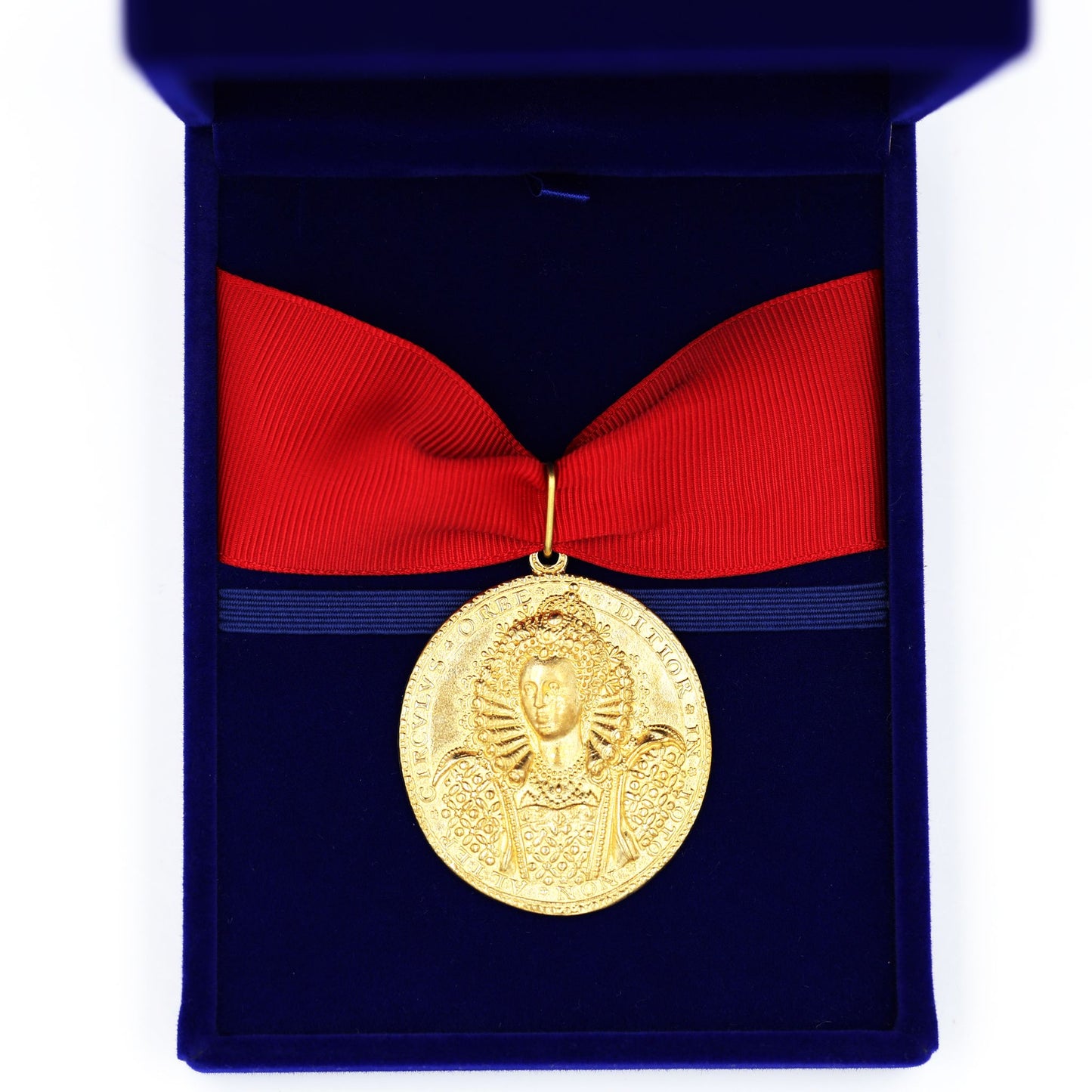 Queen Elizabeth I Armada Medal Replica – Solid Copper with Red Ribbon Blue Case
