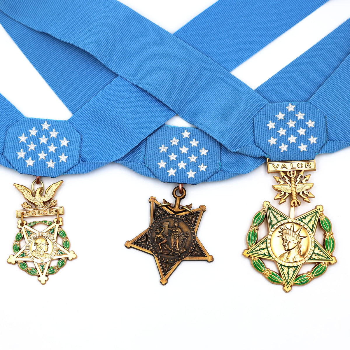 U.S. Medal of Honor Army, Navy, Air Force Current Versions – Full-Size Museum Replica 3-Medal Set with Case
