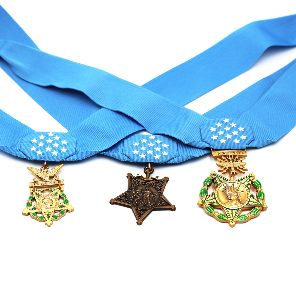 U.S. Medal of Honor Army, Navy, Air Force Current Versions – Full-Size Museum Replica 3-Medal Set with Case