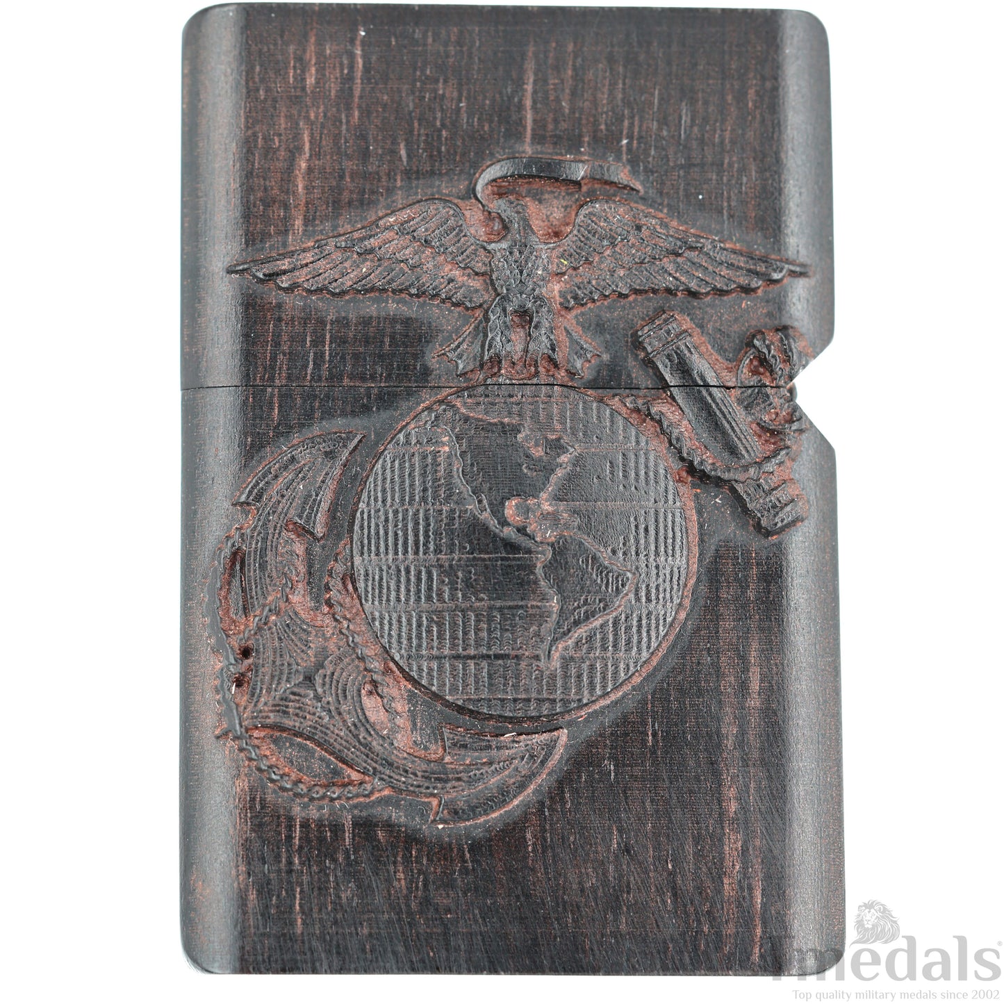 Hand-Carved U.S. Navy Inspired Wooden Lighter Case–Fits Standard Metal Insert – No Insert
