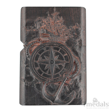 Hand-Carved U.S. Navy Inspired Wooden Lighter Case–Fits Standard Metal Insert – No Insert