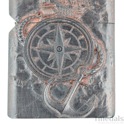 Hand-Carved U.S. Navy Inspired Wooden Lighter Case–Fits Standard Metal Insert – No Insert