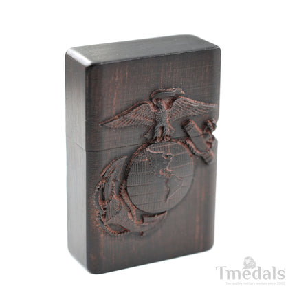 Hand-Carved U.S. Navy Inspired Wooden Lighter Case–Fits Standard Metal Insert – No Insert
