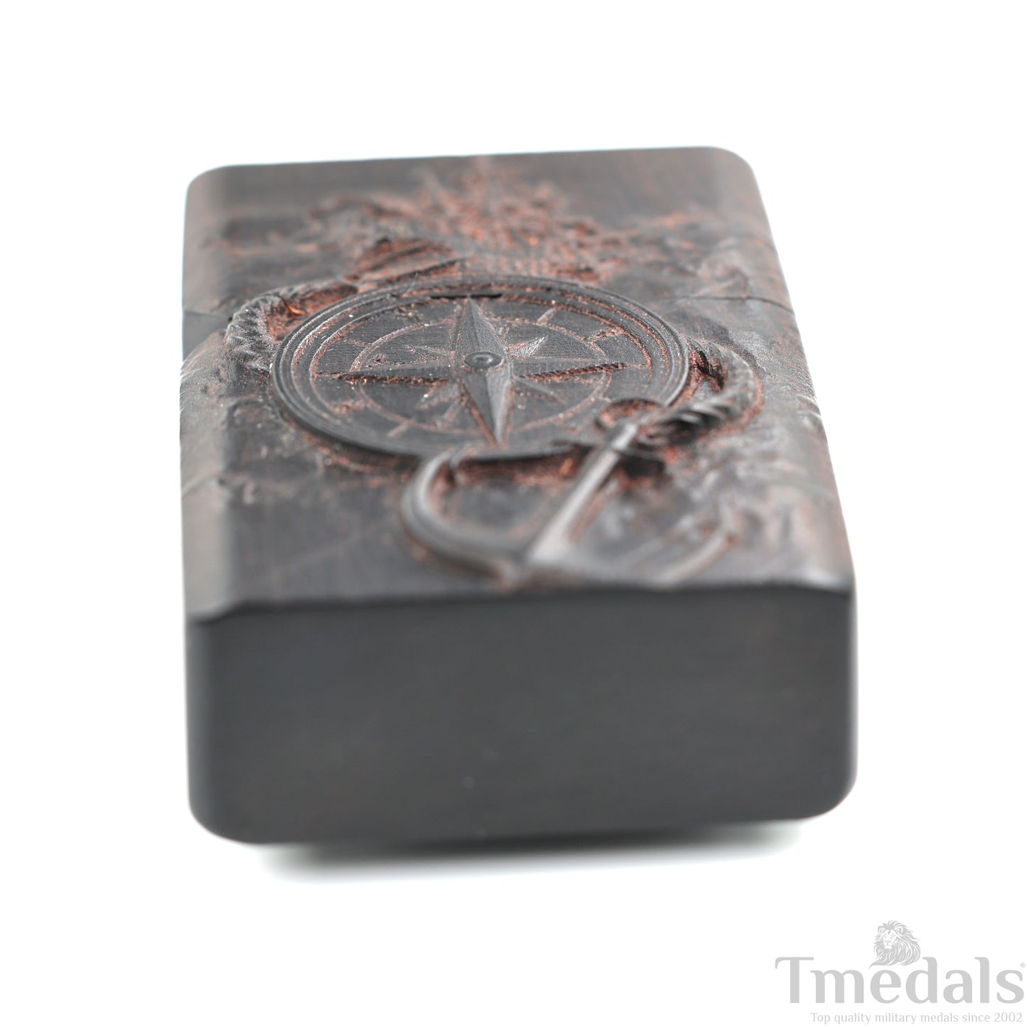Hand-Carved U.S. Navy Inspired Wooden Lighter Case–Fits Standard Metal Insert – No Insert