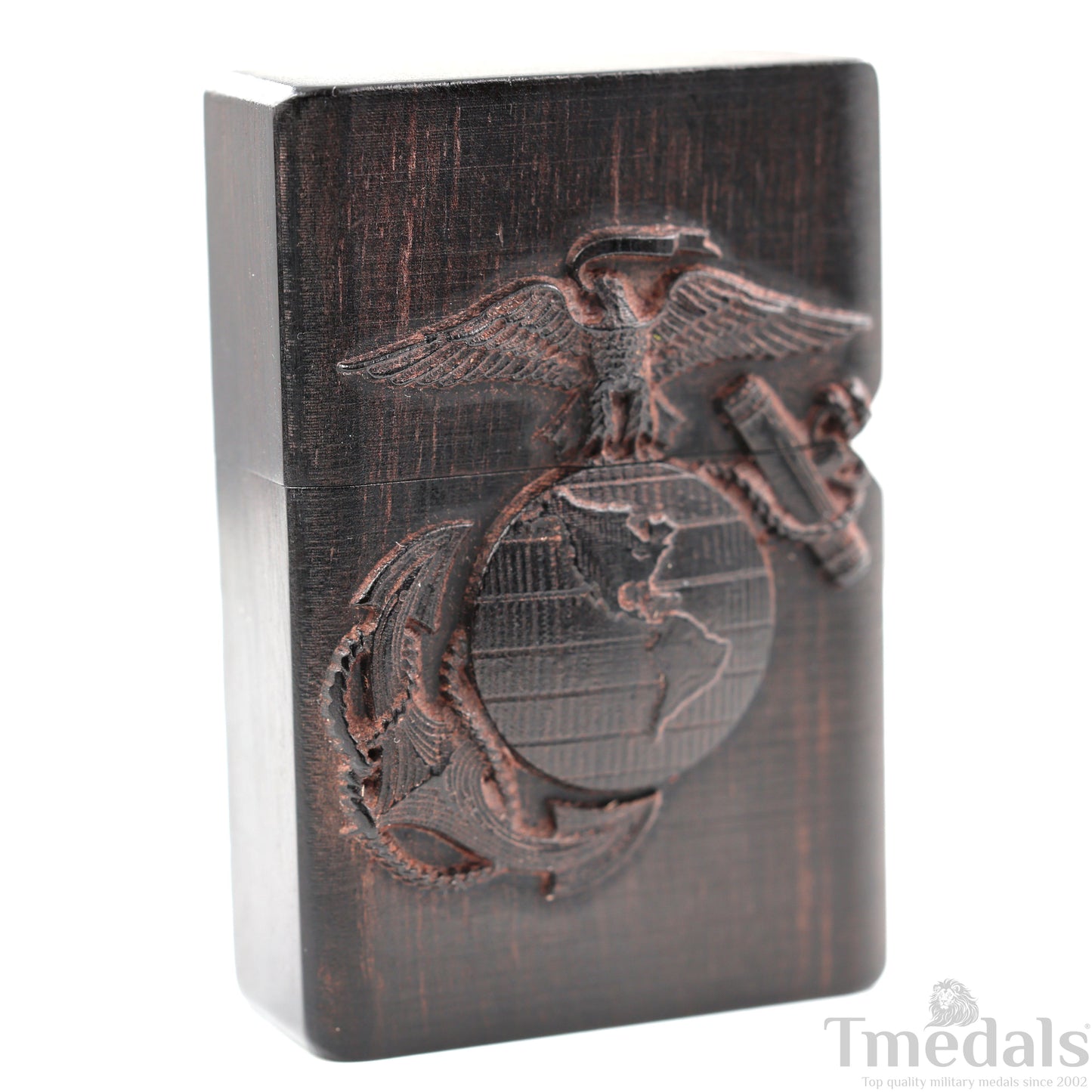 Hand-Carved U.S. Navy Inspired Wooden Lighter Case–Fits Standard Metal Insert – No Insert
