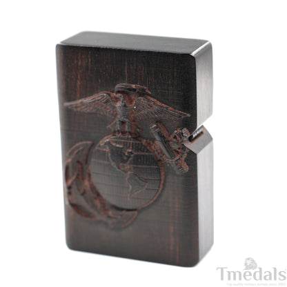 Hand-Carved U.S. Navy Inspired Wooden Lighter Case–Fits Standard Metal Insert – No Insert