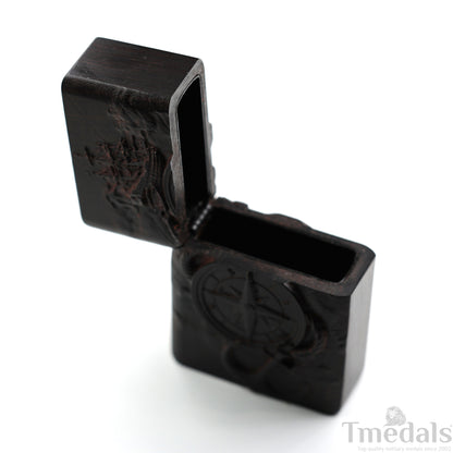 Hand-Carved U.S. Navy Inspired Wooden Lighter Case–Fits Standard Metal Insert – No Insert