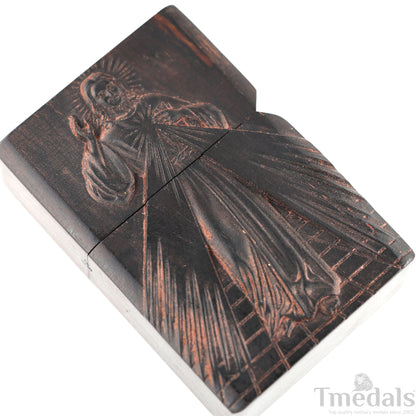 Hand-Carved Religious Wood Lighter Shell–Fits Standard Metal Insert – No Insert