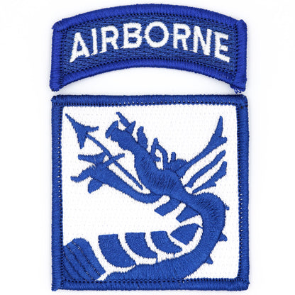 XVIII 18th Airborne Corps Dragon Patch & AIRBORNE Tab Replica – Embroidered Iron-On Set