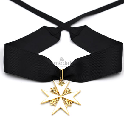 UK Knights Commander's Cross - Order of St. John Medal neck Ribbon Silver Repro Replica
