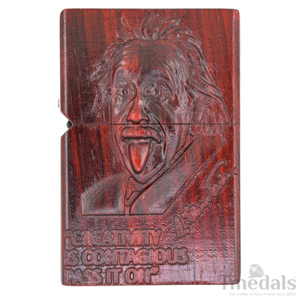 Einstein-Inspired Carved Wooden Lighter Case – Fits Standard Insert – No Insert Tmedals