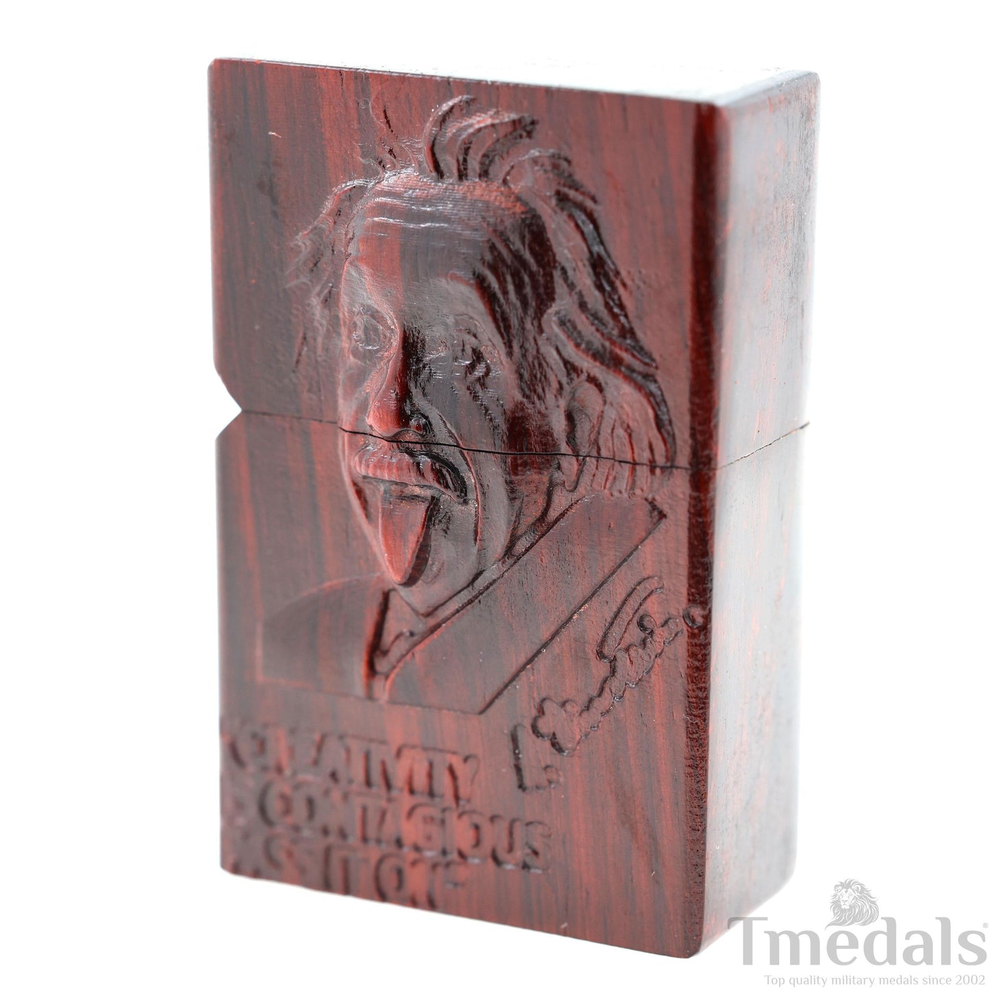 Einstein-Inspired Carved Wooden Lighter Case – Fits Standard Insert – No Insert Tmedals