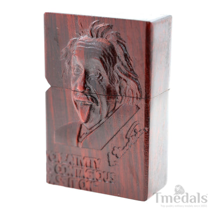 Einstein-Inspired Carved Wooden Lighter Case – Fits Standard Insert – No Insert Tmedals