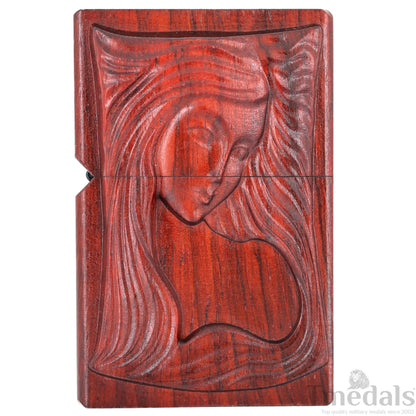 Hand-Carved Woman's Face Wooden Lighter Case – Fits Standard Insert – No Insert