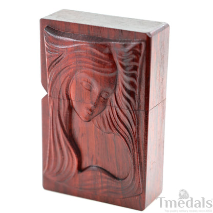 Hand-Carved Woman's Face Wooden Lighter Case – Fits Standard Insert – No Insert