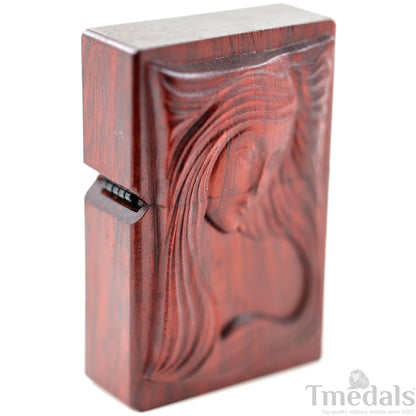 Hand-Carved Woman's Face Wooden Lighter Case – Fits Standard Insert – No Insert