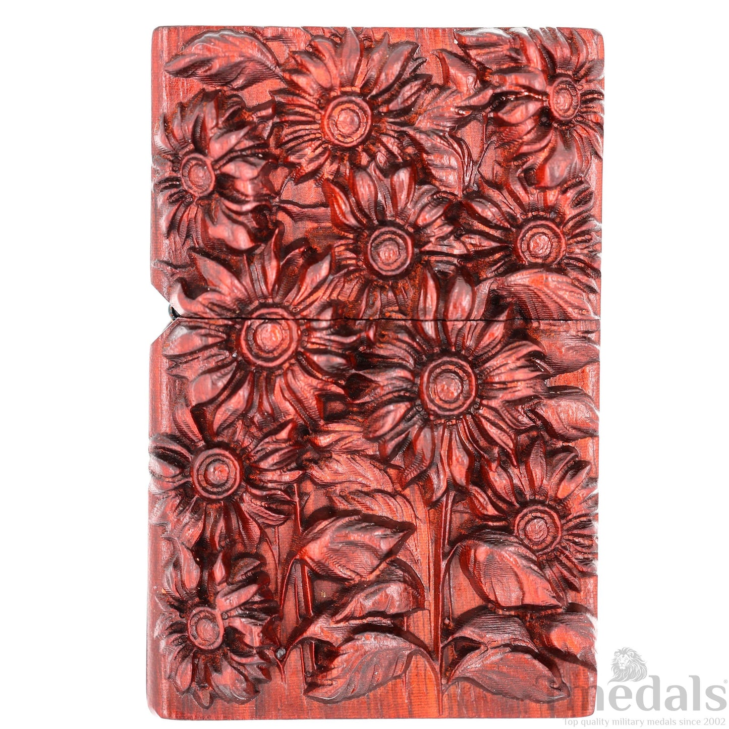 Hand-Carved Sunflower Wooden Lighter Case – Fits Standard Insert – No Insert