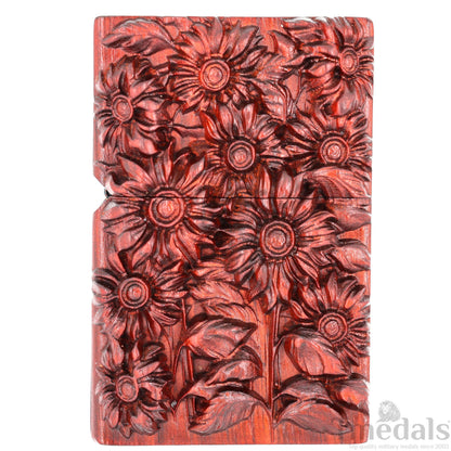 Hand-Carved Sunflower Wooden Lighter Case – Fits Standard Insert – No Insert