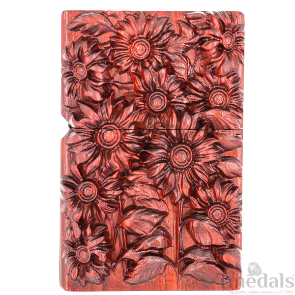 Hand-Carved Sunflower Wooden Lighter Case – Fits Standard Insert – No Insert
