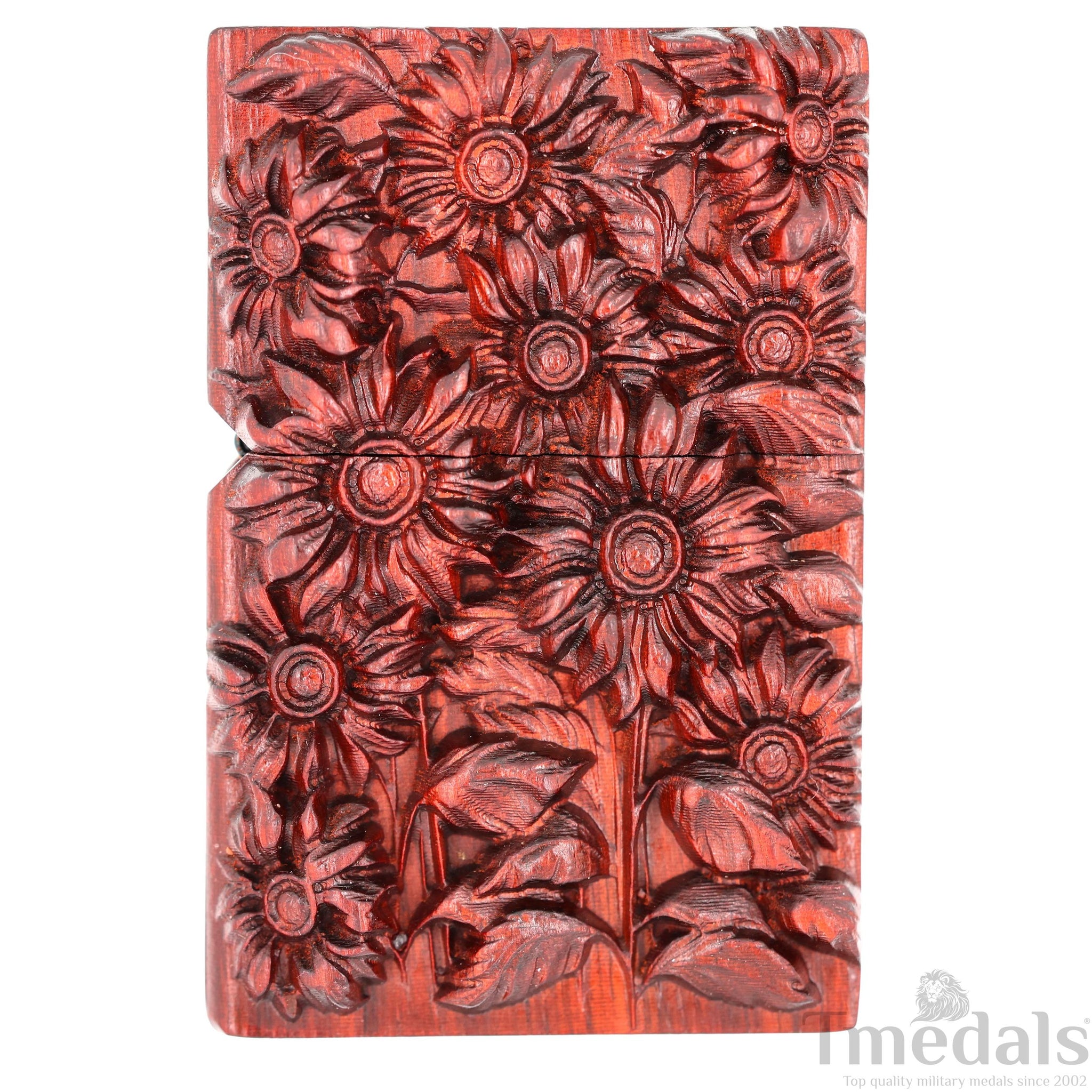 Hand-Carved Sunflower Wooden Lighter Case – Fits Standard Insert – No Insert