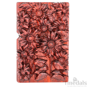 Hand-Carved Sunflower Wooden Lighter Case – Fits Standard Insert – No Insert