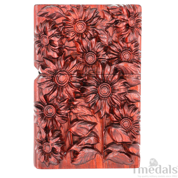 Hand-Carved Sunflower Wooden Lighter Case – Fits Standard Insert – No Insert